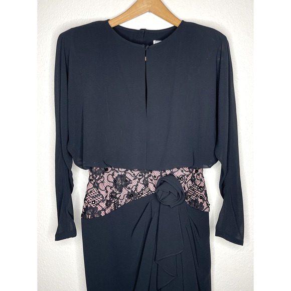 A.J. Bari 80s VTG Dress Lace Rhinestone 40s Inspired Strong Shoulders Modern 4/6 - Picture 1 of 13
